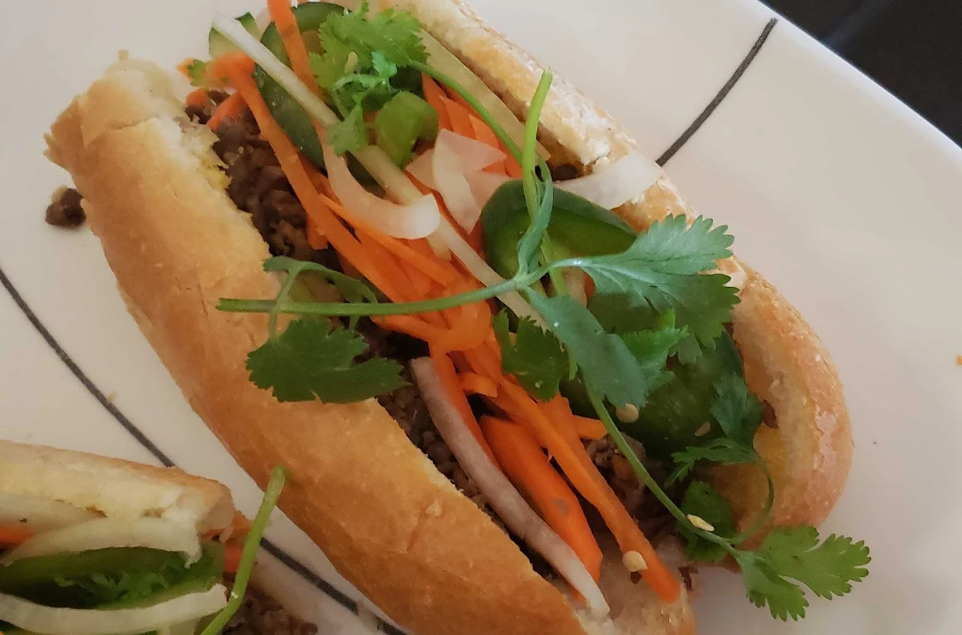 Tofu Veggie banh mi at Saigon Deli — vegetarian Vietnamese sub in Forest Lawn Calgary
